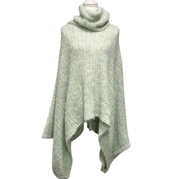 Anthropologie Cozy Knit Poncho in Light Green Mint Turtleneck SuperSoft OS - Picture 1 of 12